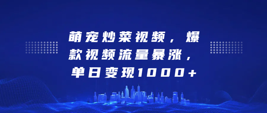 萌宠炒菜视频，爆款视频流量暴涨，单日变现1000+-智宇达资源网