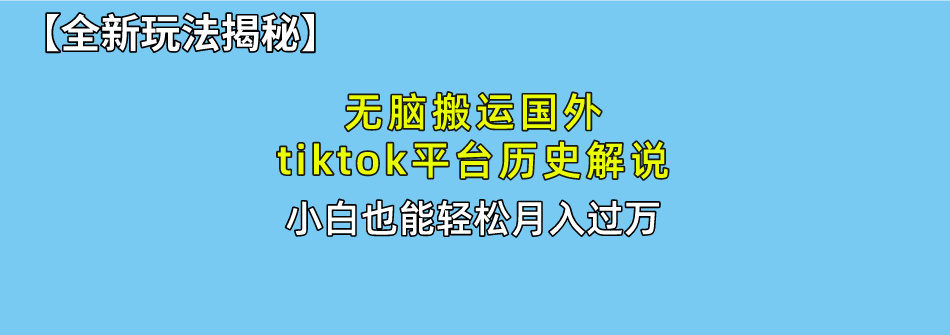 【全新玩法揭秘】无脑搬运国外tiktok历史解说，月入过万绝不是梦-智宇达资源网