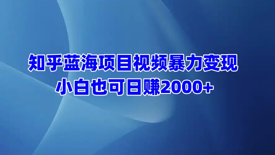 知乎蓝海项目视频暴力变现  小白也可日赚2000+-智宇达资源网